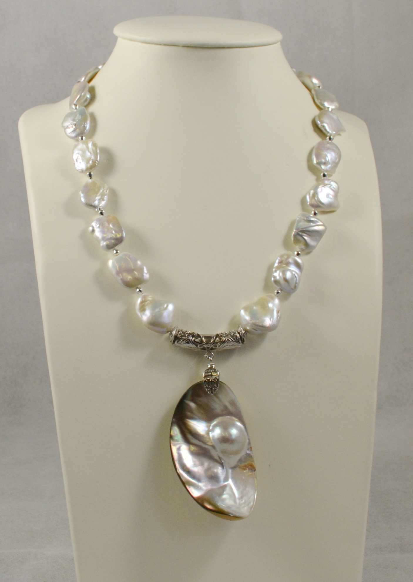 Large Freshwater Pearls With Pearl Shell Pendant Glamunique