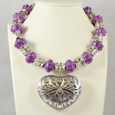 Purple ceramic & large heart necklace