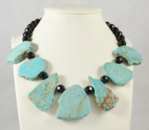 Large Turquoise slabs and French jet glass necklace