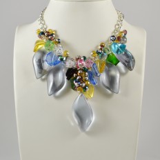 Lilac glass drops and crystal eclectic necklace