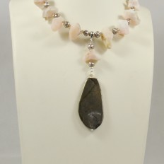 Pink Peruvian Opal nuggets with Pyrite pendant