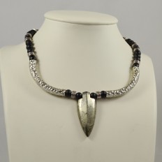 Pyrite arrow head pendant with hammered tube beads