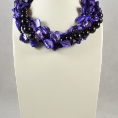 Purple mother of pearl & black glass multistrand