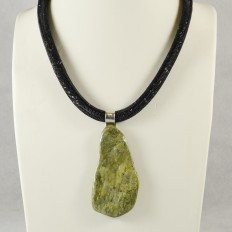 Moss green pebble pendant on black rocaille netting £35 NOW £15