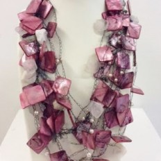 Pink mother of pearl, Kyanite, Rose Quartz, Pink Peruvian Opal crochet