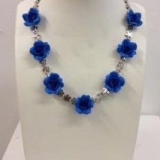 Blue fimo rose necklace