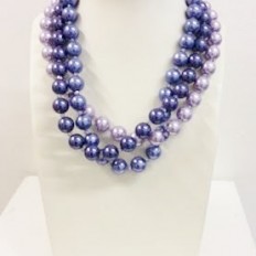 Blue/lilac and Pink glass pearl – 3 strand necklace