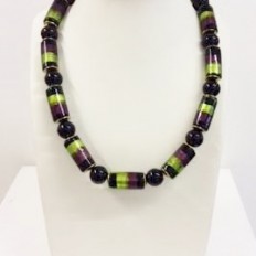 Silverlined glass beads, in lime and purple – necklace