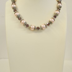 Pink glass pearls with purple faceted crystals