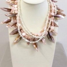 Soft pink mother of pearl buttons and leaves with freshwater Pearls