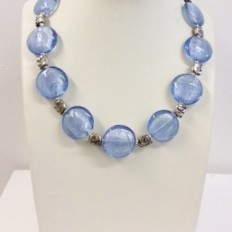 Pale blue silverlined glass and elephant spacer beads