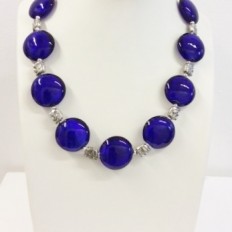Deep blue silver lined glass with elephant spacer beads