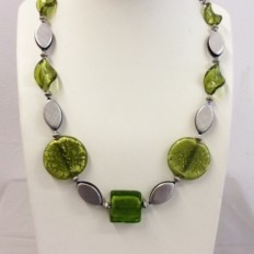 Olive green silver lined glass necklace
