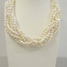 White freshwater Pearl nugget 6 strand twist necklace