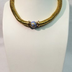 Gold plated beadcap with lilac and gold leaf  glass bead