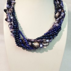 7 Strands, freshwater Pearls and mother of pearls – blues – £35 (was £95)  SOLD