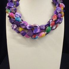 Purple mother of pearl and colourful glass multi-strand