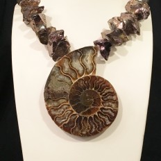 Ammonite fossil pendant with electroplated Rock Crystal
