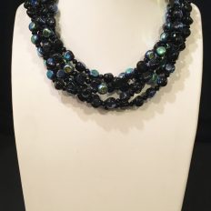 Peacock blue and black glass multi strand necklace