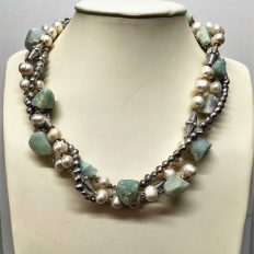 Soft Amazonite stones with freshwater Pearls