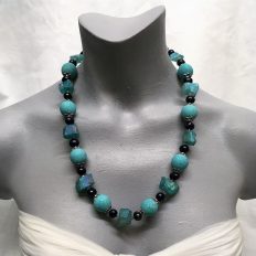 Turquoise Magnesite, electroplated Agate and freshwater Pearls