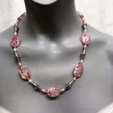 Stunning silver lined pink glass necklace
