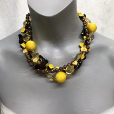 Yellow and brown 3 strand necklace