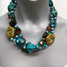 Blues and browns 3 strand necklace £45 NOW £35
