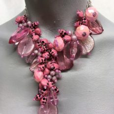 Huge pink eclectic necklace with skulls, glass and much more – (was £95) NOW £45