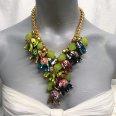 Colourful elephant eclectic necklace with greens