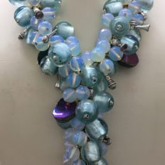 Blues eclectic necklace with trumpets, microphones and goblets