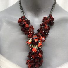 Red natural stones with buddhas and dichroic glass beads – eclectic £145 NOW £45