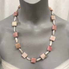 Pink Opal squares with stick freshwater Pearls