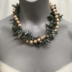 Large, peach freshwater Pearls with moss green-grey mother of pearl beads