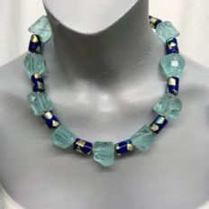 Blue sea glass nuggets with gold-leaf glass beads £65 NOW £35
