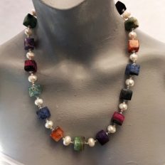 Coloured Agate cubes with large freshwater Pearls £85