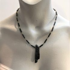 Black, rough Tourmaline slab with Labradorite, black Onyx and pyrite necklace £45