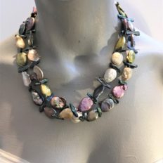 Large multi-coloured freshwater Pearls with peacock green stick Pearls necklace £95