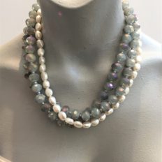 Sparkling smoky grey crystals with freshwater Pearls £75