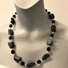 Matt black natural stone with black jet glass and freshwater Pearls – NOW £35 (was £95)