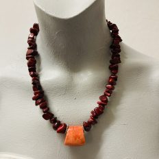 Red coloured river stones with large Coral focal stone – £35
