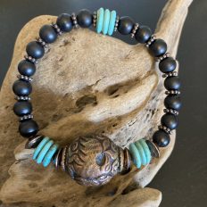 Turquoise, mud beads and antique copper bead from Nepal – £20