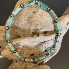 Green Turquoise with Hematite and Sterling Silver bead bracelet – £25