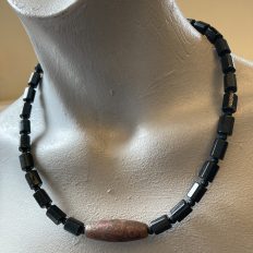 Black Tourmaline with Tibetan Agate Dzi bead – £45